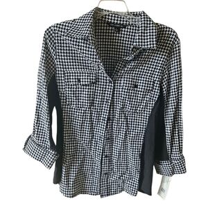 Zac & Rachel Houndstooth 3/4 Sleeve Shirt Women L  100% Cotton - NWT
